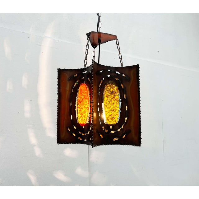 Mid-Century Modern Brutalist French Copper and Glass Pendant Lamp from Accolay, 1960s For Sale - Image 9 of 18