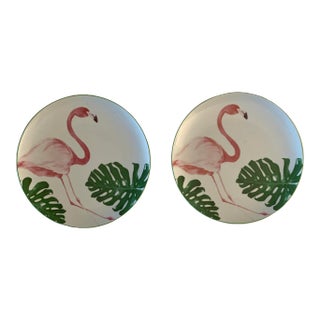 Fitz Floyd Pink Flamingo Ceramic Porcelain Plate - Set 2 Dinnerware For Sale