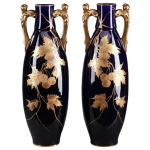 Late 19th Century Blue Ceramic Vases from Gustave Asch, Set of 2