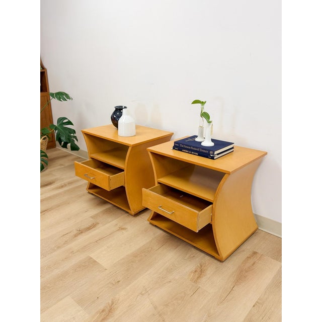 Unique Curved Hourglass Double Sided Nightstand Pair Vintage Accent Post Modern For Sale - Image 13 of 17