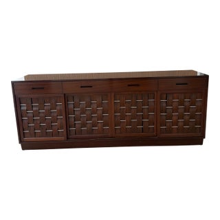 1950s Edward Wormley for Dunbar Furniture American Mid-Century Woven Front Mahogany Credenza For Sale