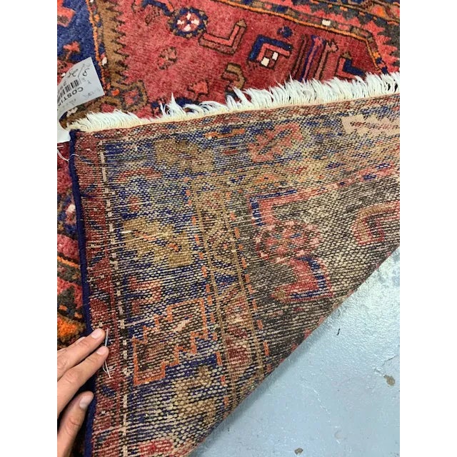Persian Vintage Orange, Red, Blue Hamadan Wool Rug For Sale - Image 3 of 4