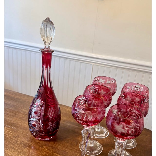 Glass Nachtmann Traube Crystal Decanter and Wine Glasses - 7pcs For Sale - Image 7 of 12