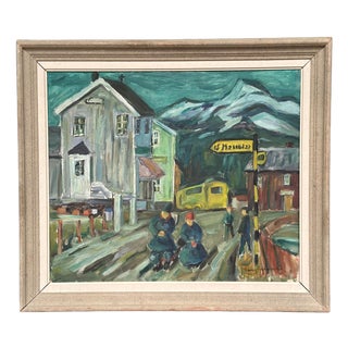 Georg Andersson, Figures in the Street, 1960s, Oil Painting on Canvas, Framed For Sale