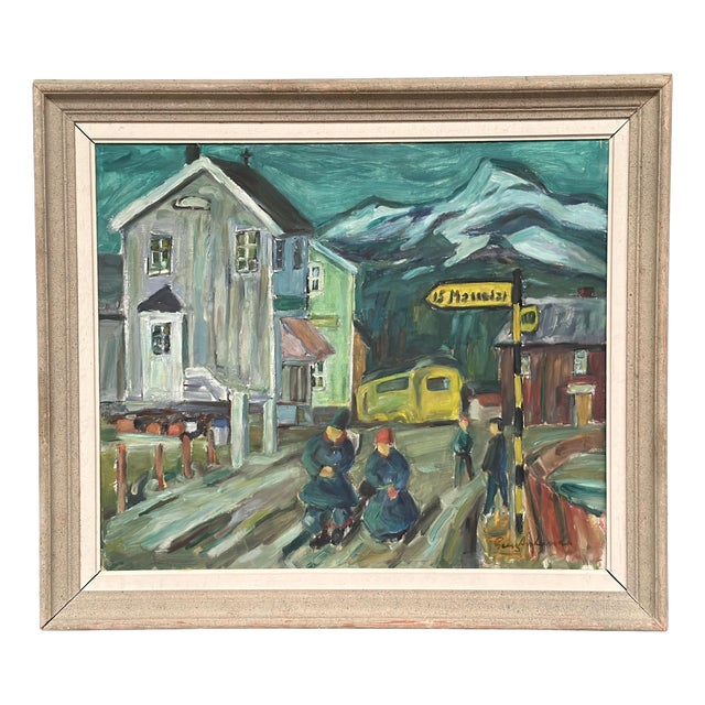 Georg Andersson, Figures in the Street, 1960s, Oil Painting on Canvas, Framed For Sale