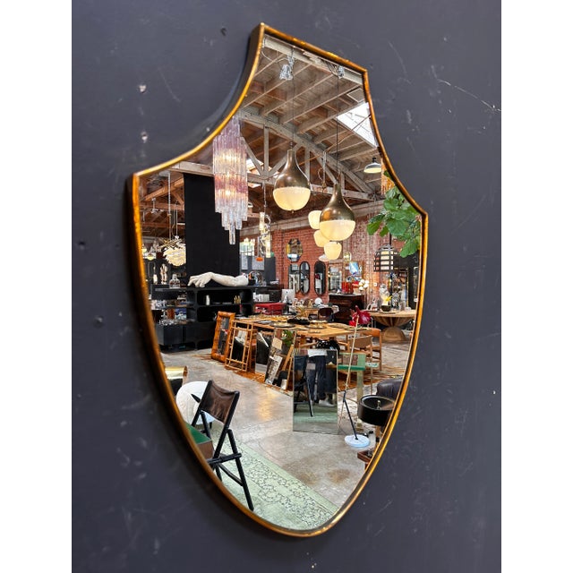 Mid-Century Modern Vintage Italian Curvilinear Brass Wall Mirror 1960s For Sale - Image 3 of 7