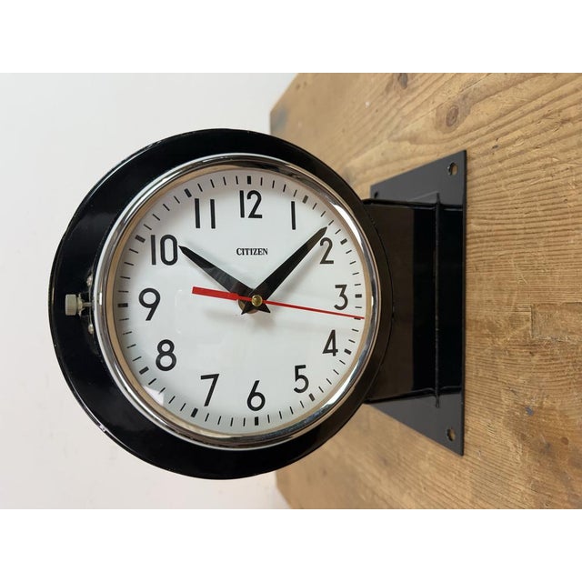 Vintage Black Citizen Double-Sided Ship Wall Clock, 1980s For Sale - Image 4 of 18