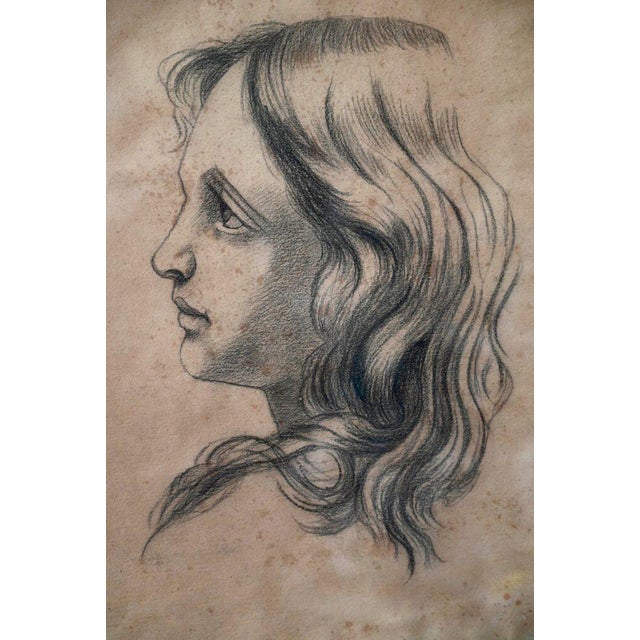 Portrait of a Young Woman, 1890s-1900s, Pencil Drawing, Framed For Sale - Image 10 of 11