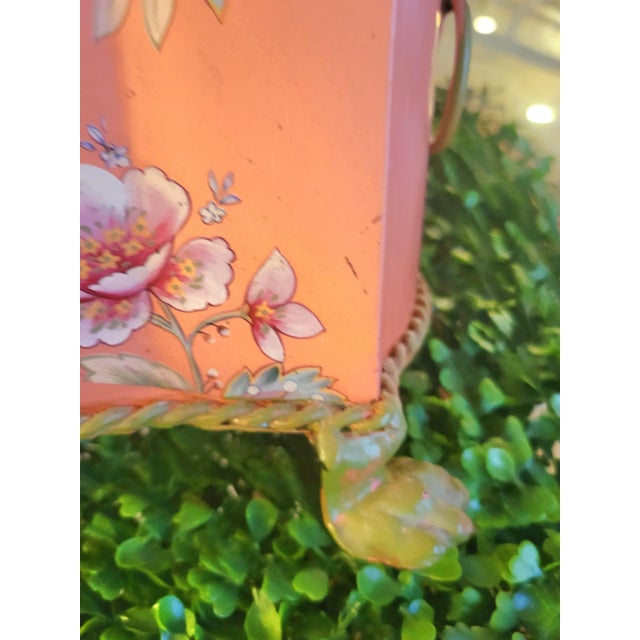 Chelsea House Style Pink Floral Metal Claw Foot Lattice Floral Arrangement Large Container Cache Pot For Sale - Image 9 of 11