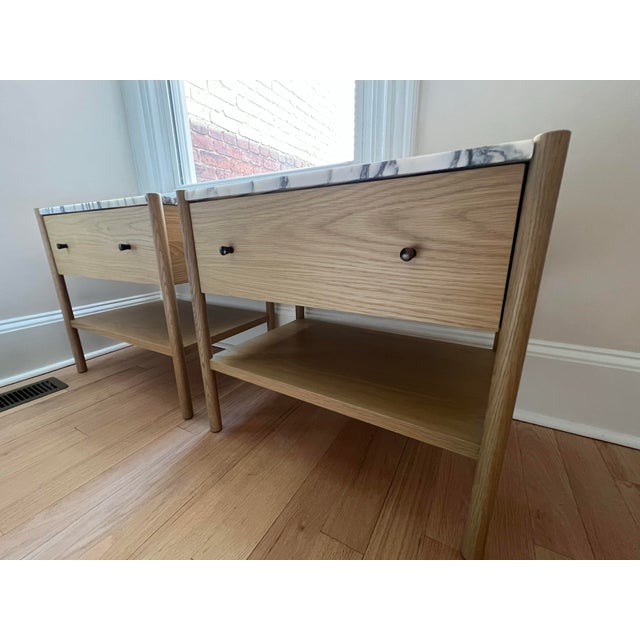 Nightstands - Lulu & Georgia Pair of Philana White Oak and Marble Nightstands For Sale - Image 4 of 6