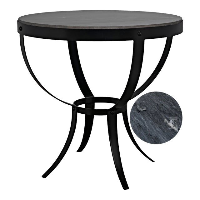 NOIR Byron Side Table in Black Metal with Marble For Sale