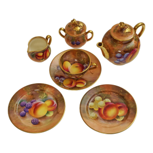 1950s Royal Worcester Orchard Miniature Tea Set – Peach, Blackberry & Grape – Signed