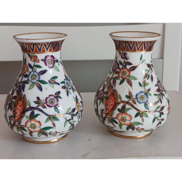 Antique for Tiffany & Co. Royal Crown Derby Vases-a Pair Early 20th C. luxury decor Birds and Flowers Hand Painted in...