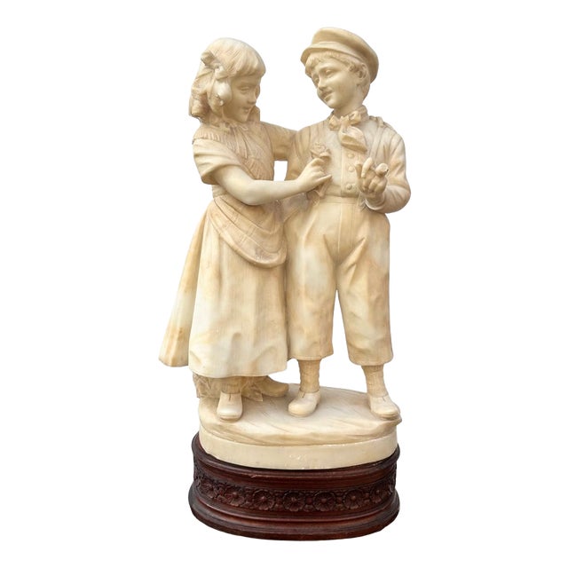 Eugenio Battiglia, Sculpture Childrens Couple, 1890s, Alabaster For Sale