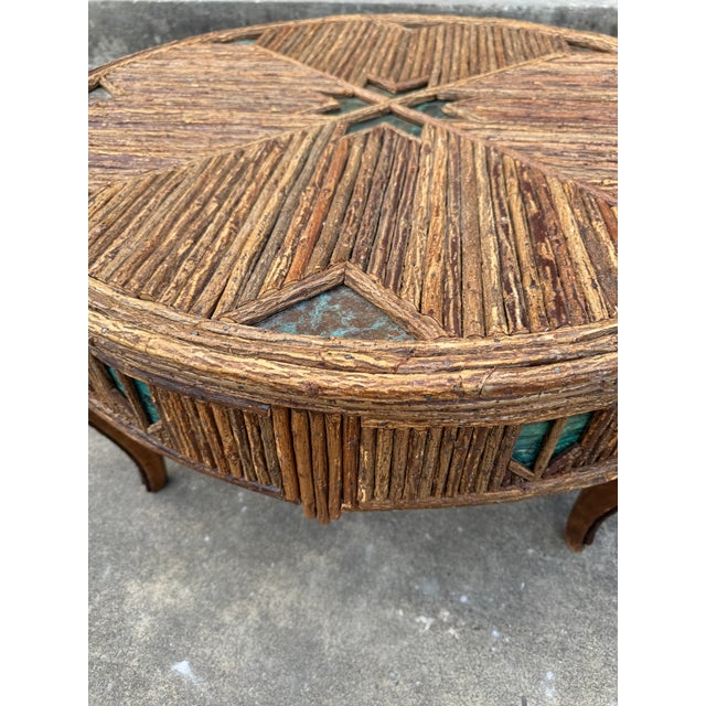 Round Rustic Wood Copper Coffee Table For Sale - Image 4 of 8