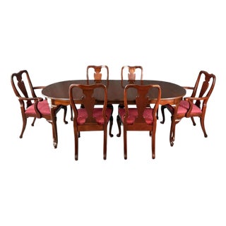 Vintage Hickory Attributed Chair 7 Piece Solid Mahogany Dining Set For Sale