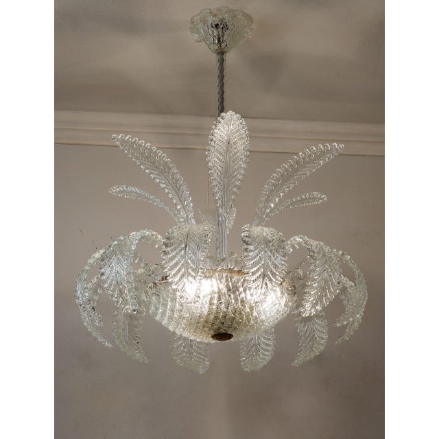 Vintage Art Deco Murano Glass Chandelier with Eighteen Leaves by Ercole Barovier, 1930s For Sale - Image 9 of 18