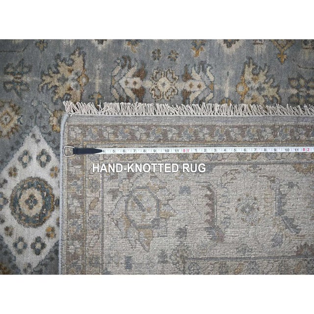 2010s 2010s Gray and Ivory, Karajeh Design With Geometric Medallion, Natural Wool, Square Oriental Rug For Sale - Image 5 of 12