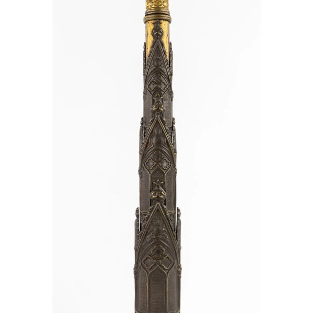 Gothic Pair of Antique Victorian Gothic Revival Gilt & Patinated Bronze Chimney Ornaments For Sale - Image 3 of 8