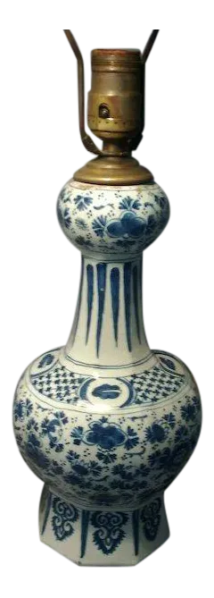 18th Century Delft Knobble Shape Vase Mounted as a Lamp - Mille Fleur Blue & White