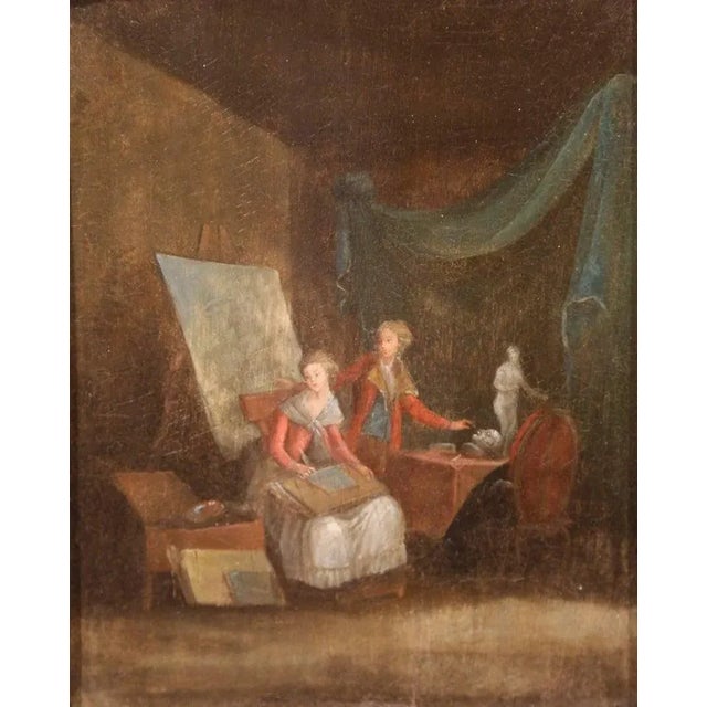 Pair of 18th Century French Genre Paintings in Carved Gilt Frames For Sale In Dallas - Image 6 of 9