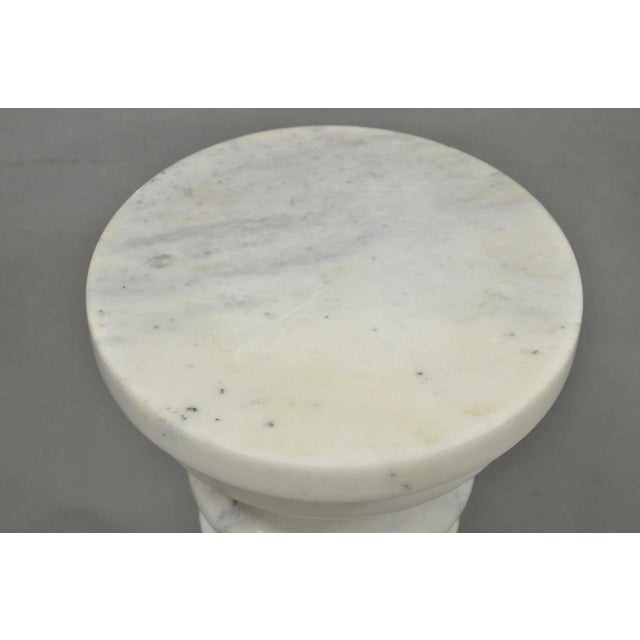 Late 20th Century Vintage Italian Classical White Marble Column Form Round 32" Pedestal Bust Stand For Sale - Image 5 of 14