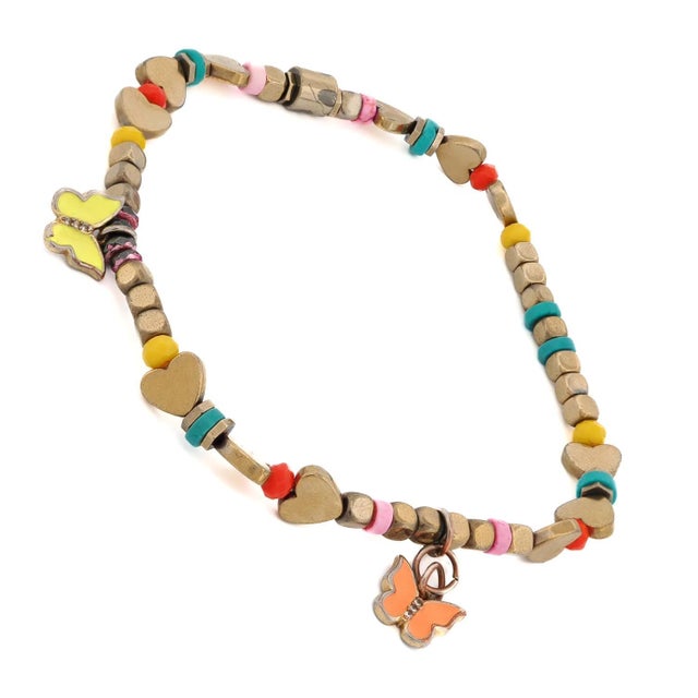 Asian Joyful Spirit Butterfly & Heart Gold Beaded Anklet For Sale - Image 3 of 7