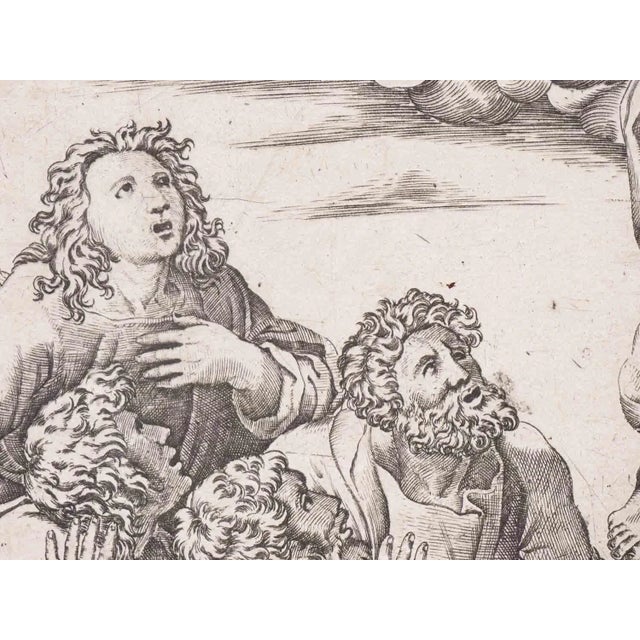 16th Century “Ascension of Christ” Black and White Biblical Figurative Lithograph by Nicolas Beatrizet For Sale - Image 9 of 13