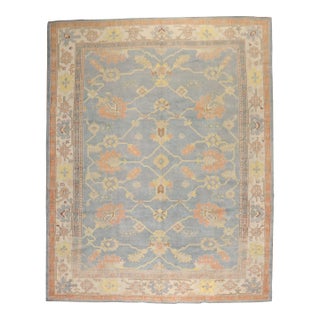 Soft Blue Antique Oushak Rug, 9' X 12' For Sale