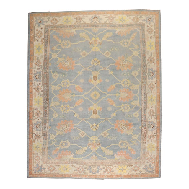 Soft Blue Antique Oushak Rug, 9' X 12' For Sale