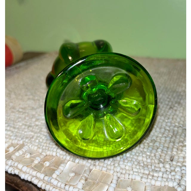 Viking Glass Company Mid Century Viking Style Swung Glass Vase Chartreuse to Emerald Green Pedestal Art Glass 13.5” For Sale - Image 4 of 6
