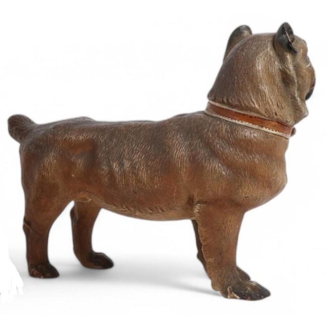 Antique Austrian Terracotta Standing Pug Dog Sculpture W Glass Eyes.