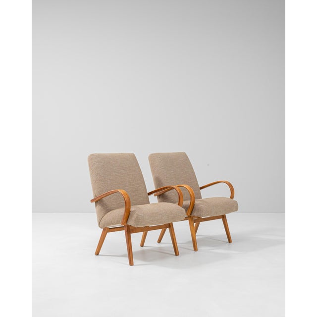 Tan 1950s Czech Upholstered Armchairs By J. Halabala - A Pair For Sale - Image 8 of 18