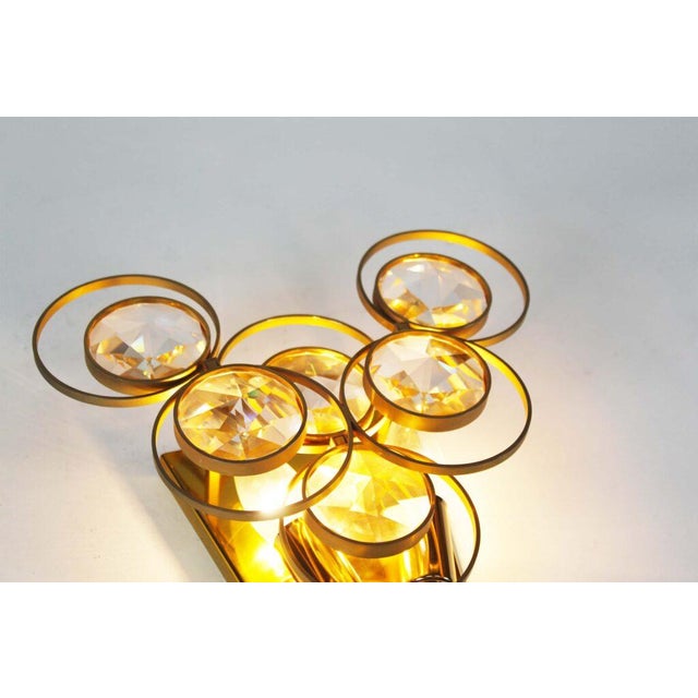 Polished Brass and Crystal Glass Wall Lamp attributed to Palwa, Germany, 1970s For Sale - Image 3 of 11