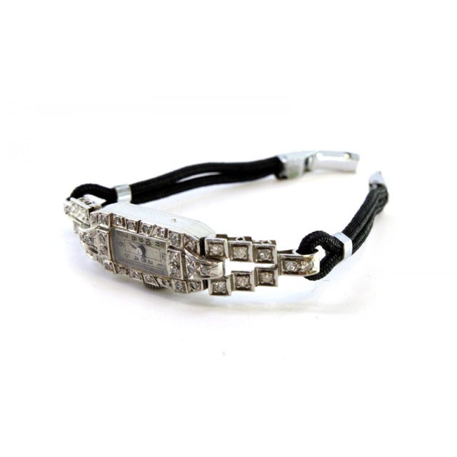 Platinum Watch with Brilliant-Cut Diamonds and Bracelet with Cordonèe For Sale - Image 4 of 9