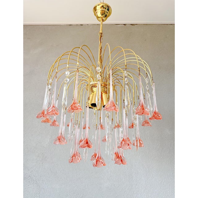 1970s Vintage Pink Murano Flower Chandelier, 1970s For Sale - Image 5 of 10