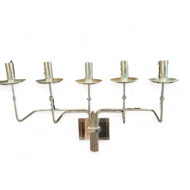 Silver Mid 20th Century Tommi Parzinger 5-Lite Wall Candelabras Sconces- Set of 2 For Sale - Image 8 of 12