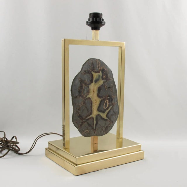 1970s Willy Daro Brass and Geode Stone Table Lamp, 1970s For Sale - Image 5 of 12