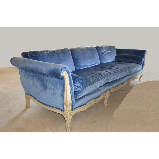 Vintage French Provincial Royal Blue Velvet Settee Sofa ~ Long Chairish