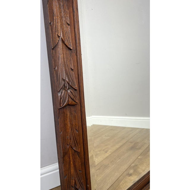 Wood Antique French Oak Wall Mirror in Carved Wall Frame For Sale - Image 7 of 15