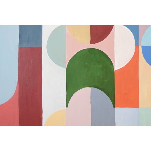 Paper 2026, Bauhaus Geometric Triptych Painting in Vivid Pastel Tones, Chromatic Deco Radiance, Acrylic Paint on Watercolor Paper For Sale - Image 7 of 11