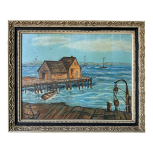 Vintage “Polo” Coastal Impressionist Oil on Masonite Board – Framed