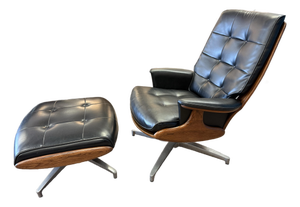 Mid Century Modern Attributed Heywood Wakefield Naugahyde Swivel Lounge Chair With Ottoman Model 710d 1960’s