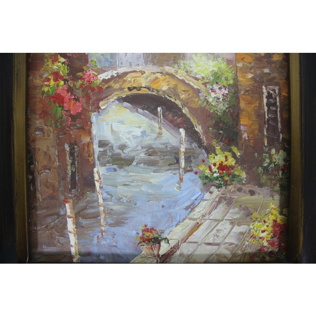 Vintage European Village Scene Oil Painting, Original Art Gold Washed Plaster Frame For Sale - Image 12 of 13
