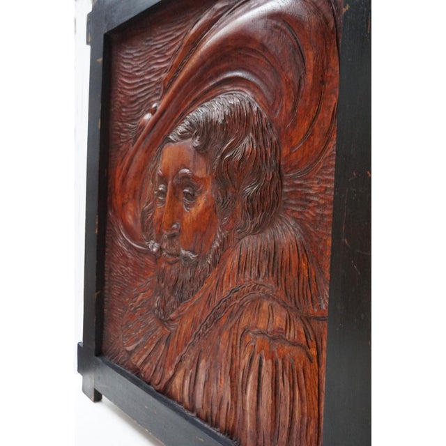 Hand Carved Wooden Bas-Relief Portrait of Peter Paul Rubens, 1950s For Sale - Image 4 of 13