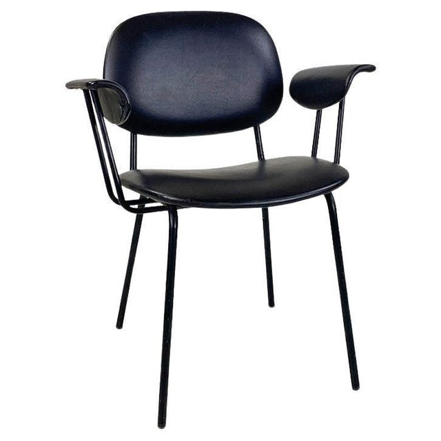 Modern Italian Chair in Metal and Black Leather with Arms, 1960s For Sale - Image 18 of 18