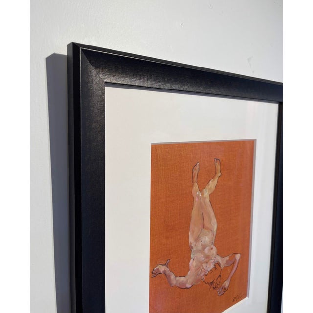 Figurative Untitled by Rebecca Venn | Oil on canvas paper Nude figure lying on a brown background. For Sale - Image 3 of 5
