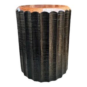 Solid Lychee Wood Side Table Textures, Ribbed Detailing Modern Organic