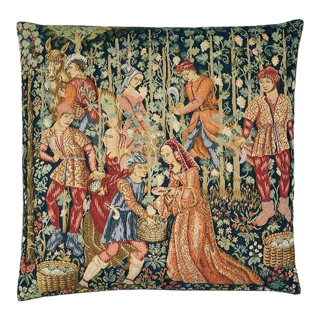 Grape-Gathering Tapestry Cushion With Feather Filler - 46x46cm (18"x18") For Sale