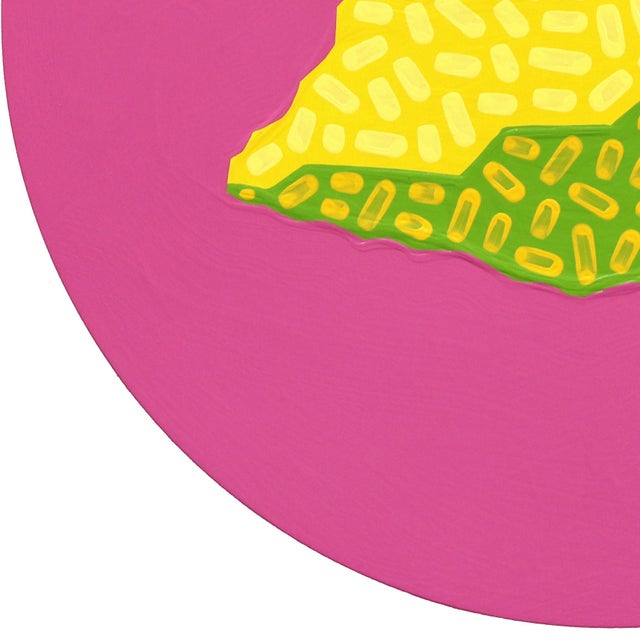Paint Circle Pink Lemon - Vibrant Abstract Fruit Still Life Painting on Panel - Original Artwork by Will Beger For Sale - Image 7 of 9